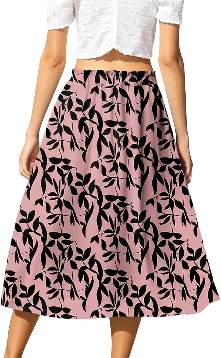 ADHOWBEW Womens Floral Maxi Skirt Summer Casual Smocked Sexy Elastic Waist Trendy Cotton Flowy Skirts