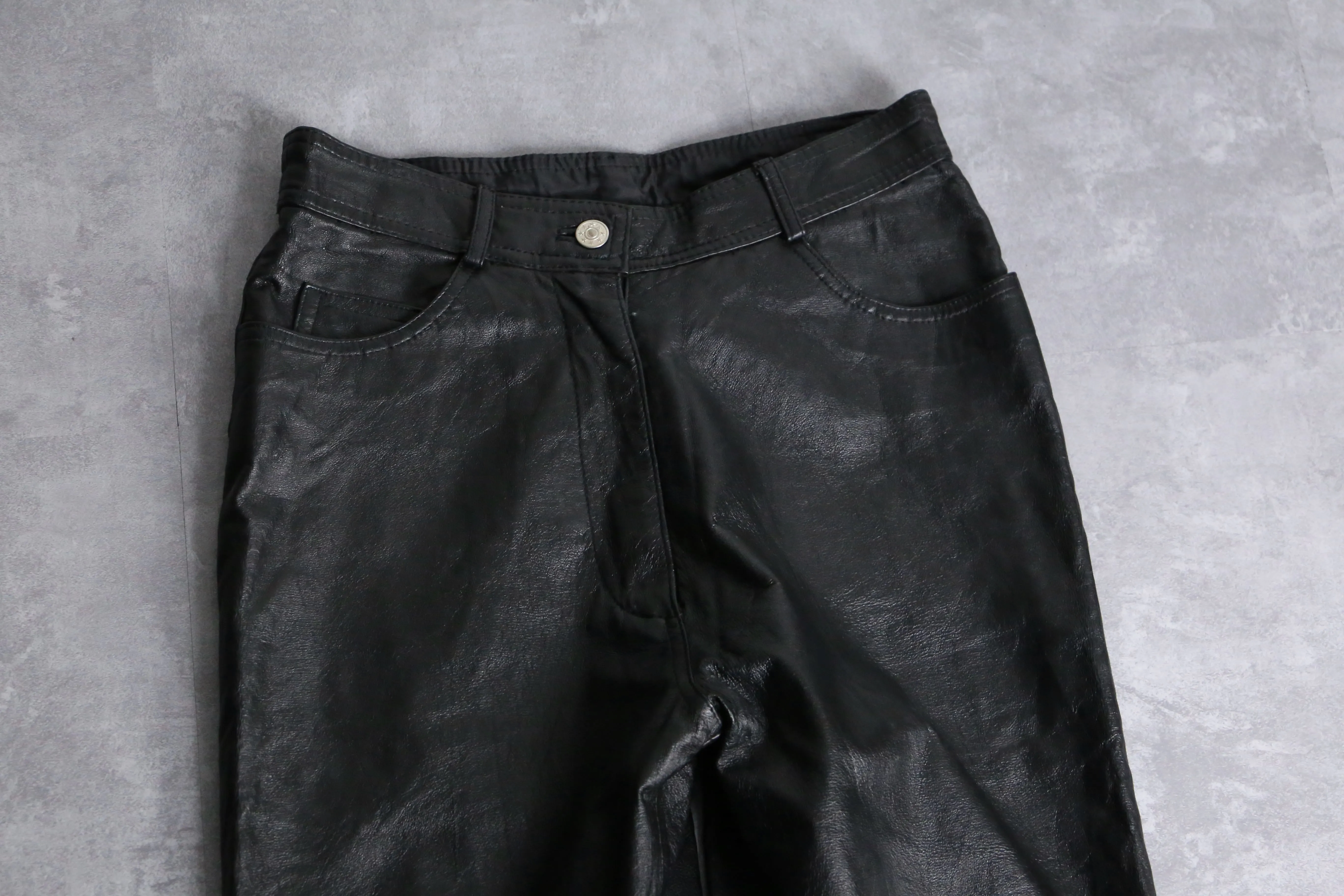 black fake leather pants