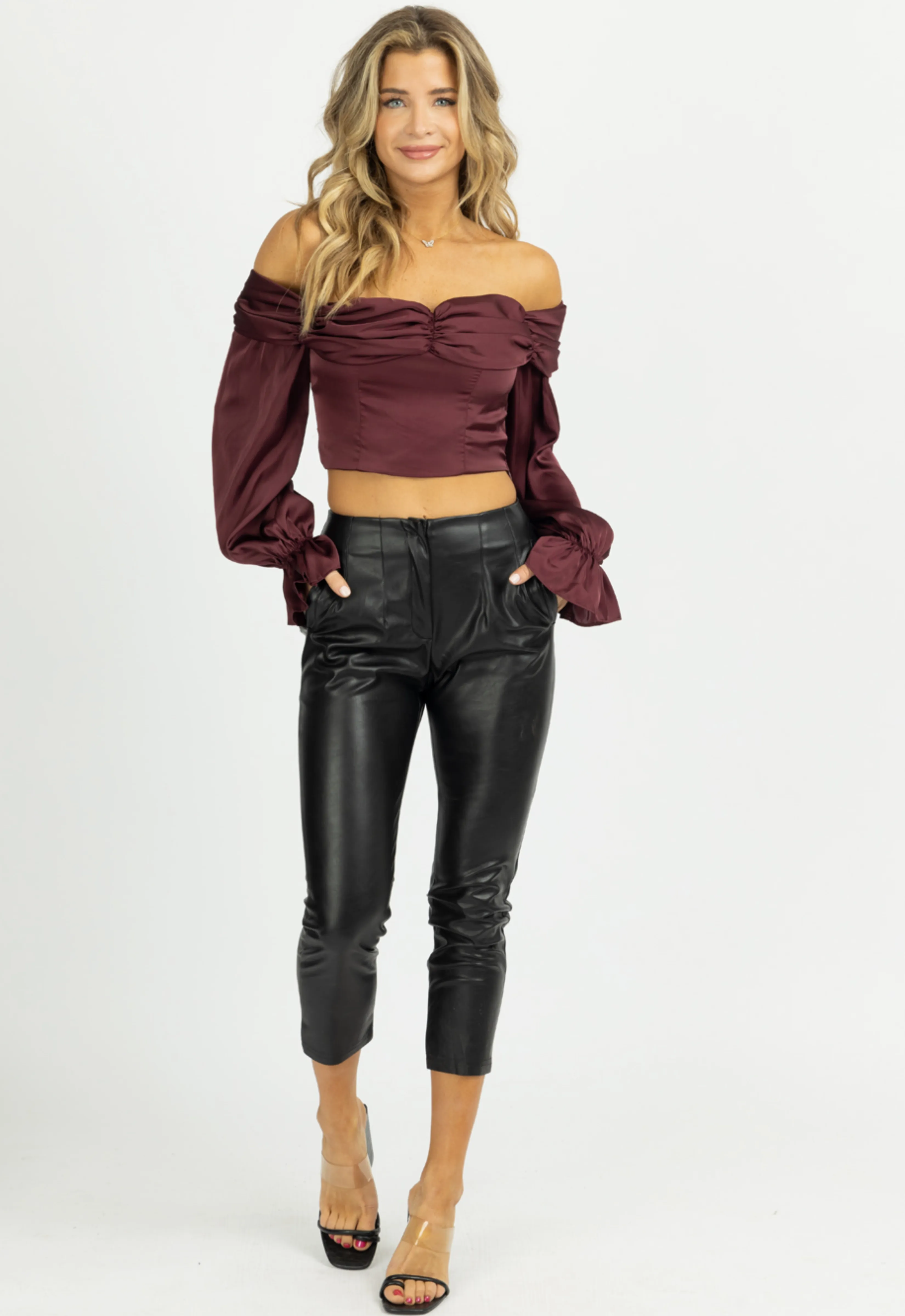 BLACK PLEATED HIGH RISE PANTS