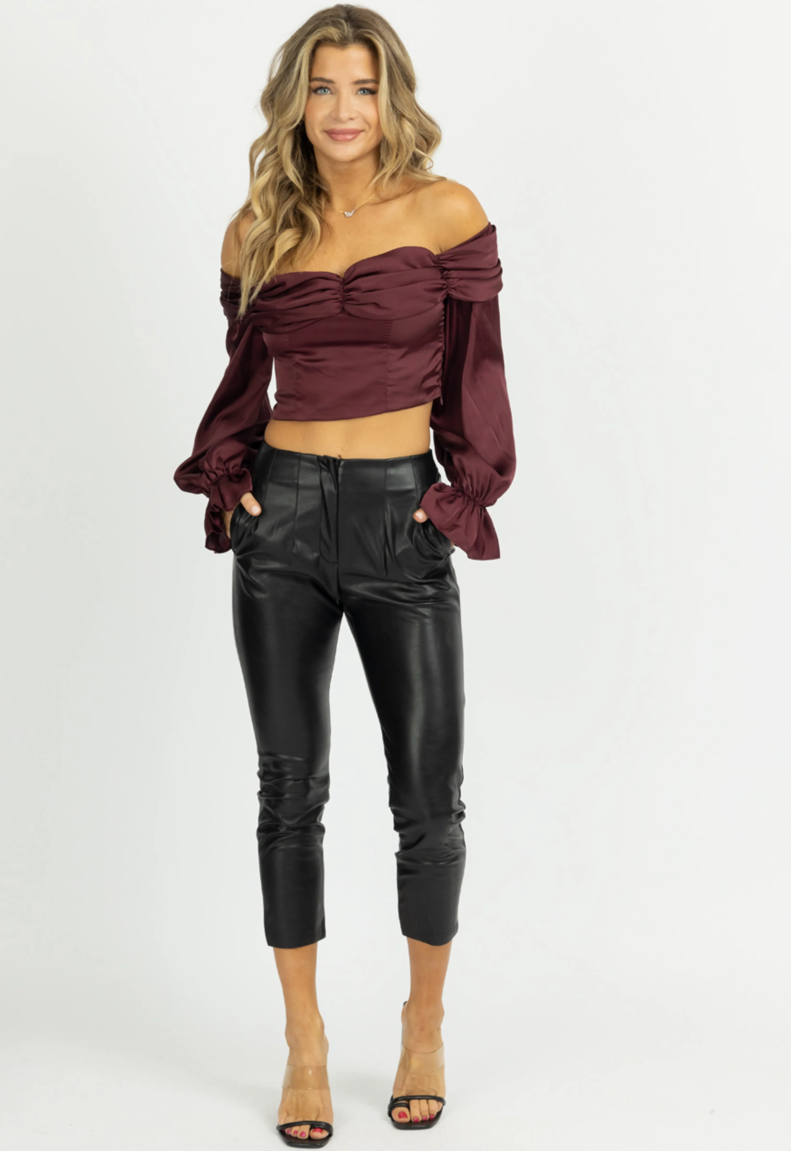 BLACK PLEATED HIGH RISE PANTS