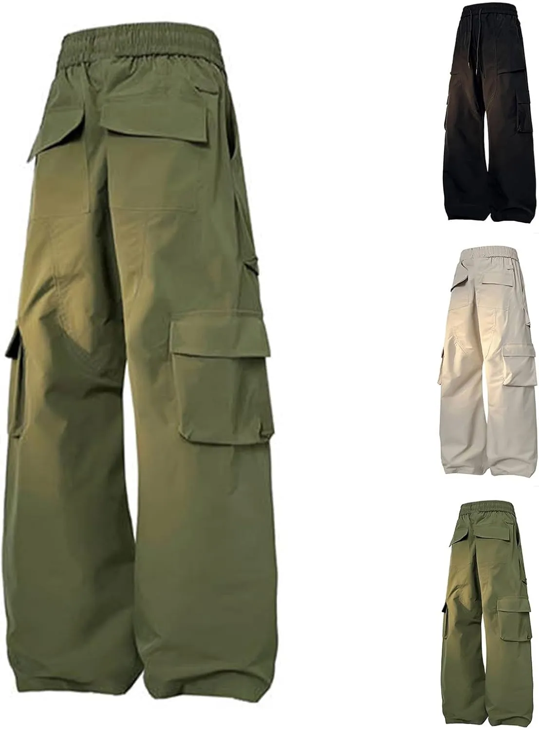 Cambkatl Men's Wide Leg Baggy Cargo Pants Trendy Casual Parachute Pant Loose Fit Joggers with Pockets for Streetwear