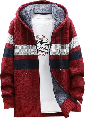 DuDubaby Men's Fall And Winter Casual Sweater Jacket Warm Knit Sweater Hooded Hoodie