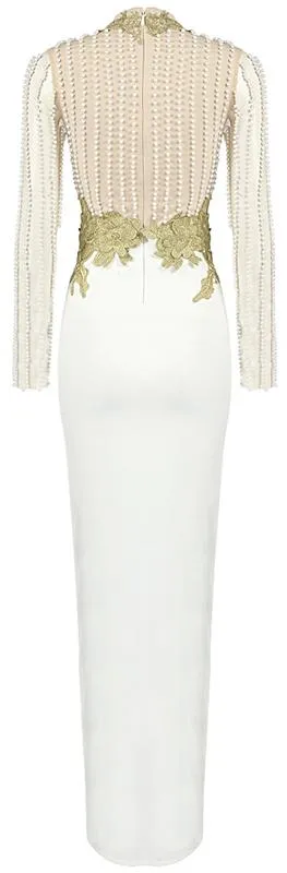 Embroidered Pearl-Embellished Maxi Dress
