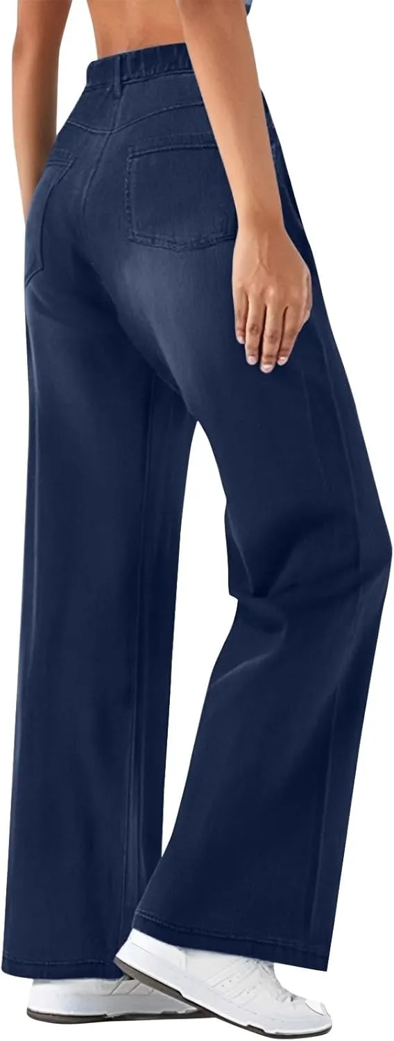 Flare Jeans for Women Cargo, Mid Rise Jeans for Women High Waisted Stretchy Wide Leg Summer Trousers Petite Baggy
