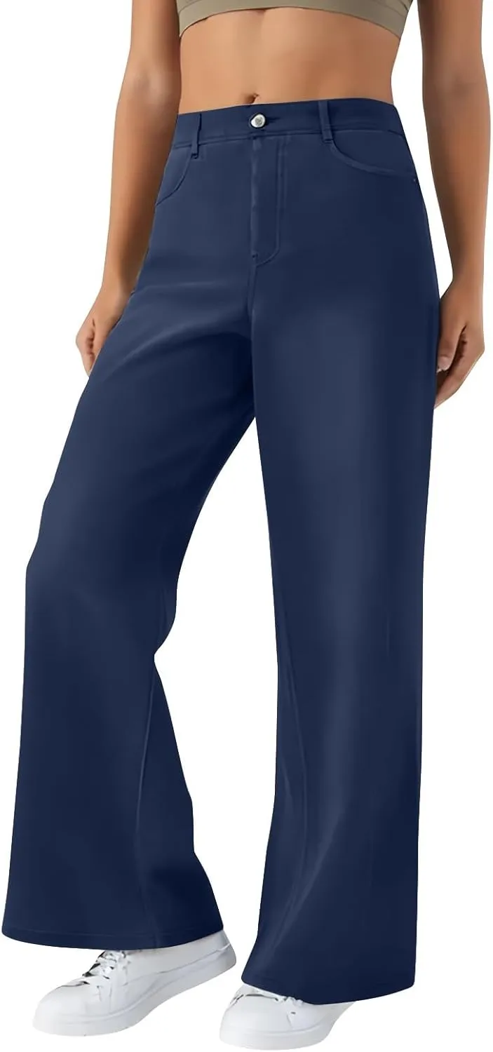 Flare Jeans for Women Cargo, Mid Rise Jeans for Women High Waisted Stretchy Wide Leg Summer Trousers Petite Baggy