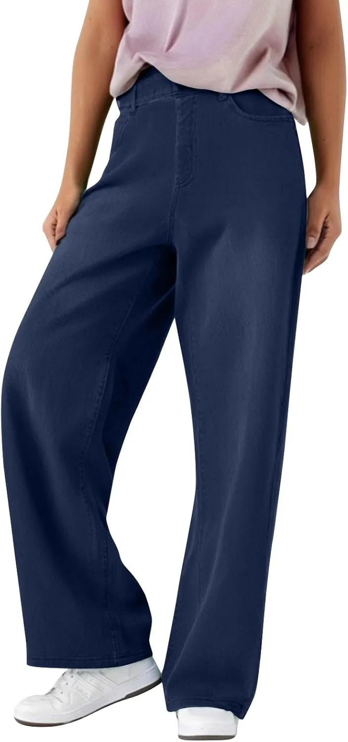 Flare Jeans for Women Cargo, Mid Rise Jeans for Women High Waisted Stretchy Wide Leg Summer Trousers Petite Baggy