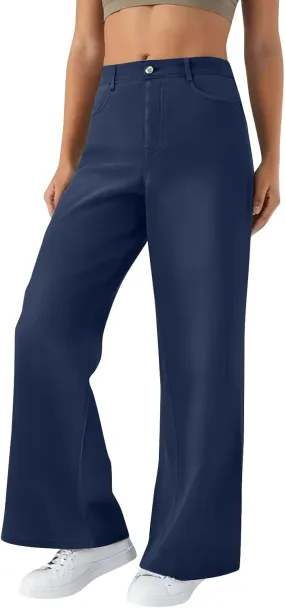 Flare Jeans for Women Cargo, Mid Rise Jeans for Women High Waisted Stretchy Wide Leg Summer Trousers Petite Baggy