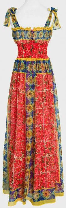 Floral & Tile Print Sun Dress