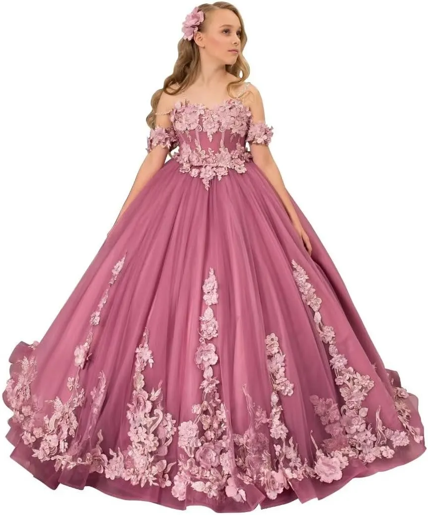 Flower Girl Dress Lace Appliques Flower Girl Dresses for Wedding Princess Pageant First Communion Dress