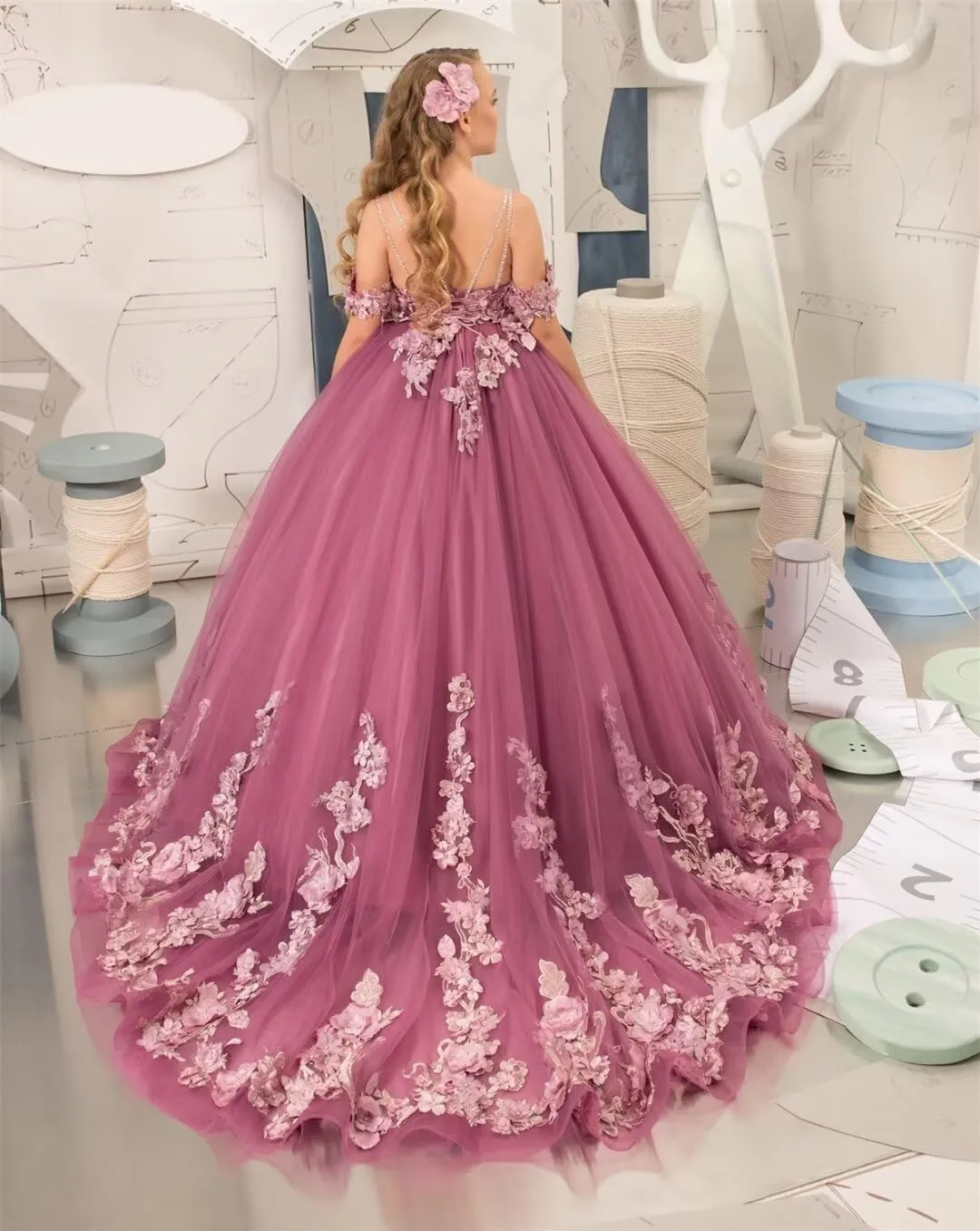 Flower Girl Dress Lace Appliques Flower Girl Dresses for Wedding Princess Pageant First Communion Dress