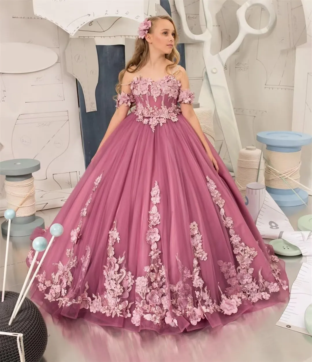Flower Girl Dress Lace Appliques Flower Girl Dresses for Wedding Princess Pageant First Communion Dress