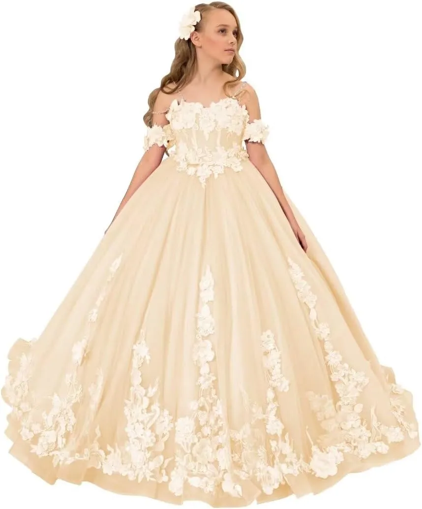 Flower Girl Dress Lace Appliques Flower Girl Dresses for Wedding Princess Pageant First Communion Dress