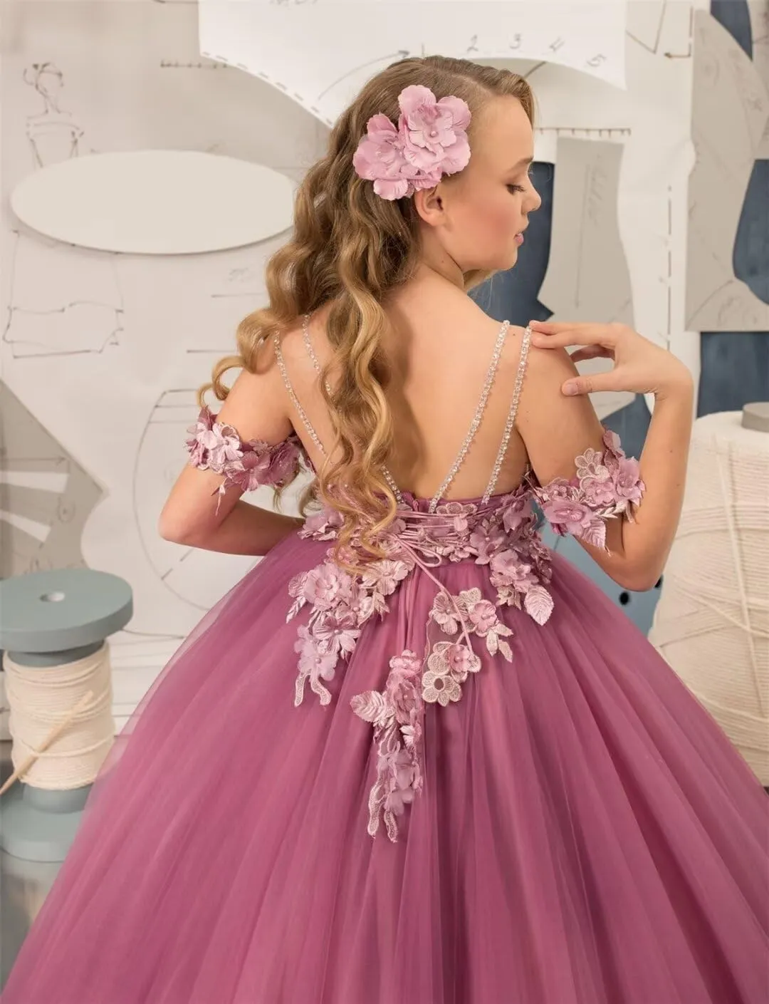 Flower Girl Dress Lace Appliques Flower Girl Dresses for Wedding Princess Pageant First Communion Dress