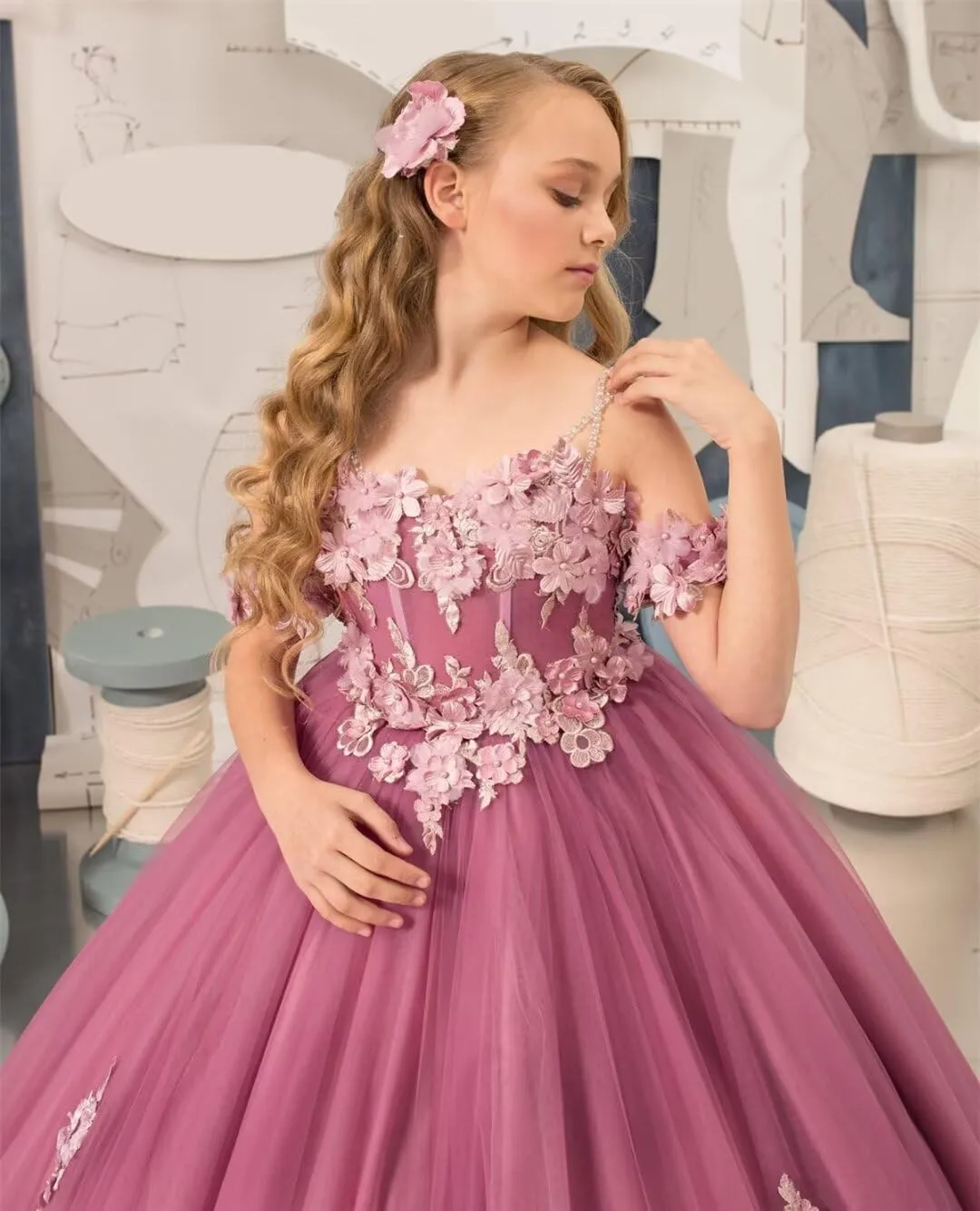 Flower Girl Dress Lace Appliques Flower Girl Dresses for Wedding Princess Pageant First Communion Dress