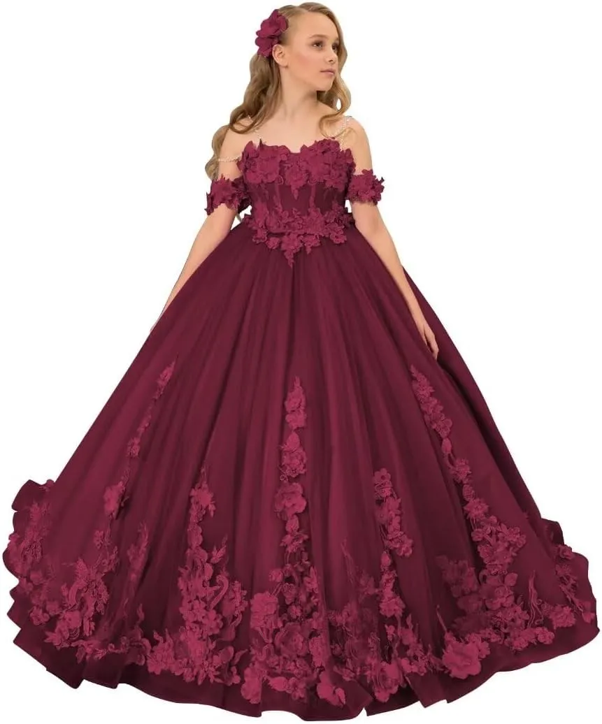 Flower Girl Dress Lace Appliques Flower Girl Dresses for Wedding Princess Pageant First Communion Dress