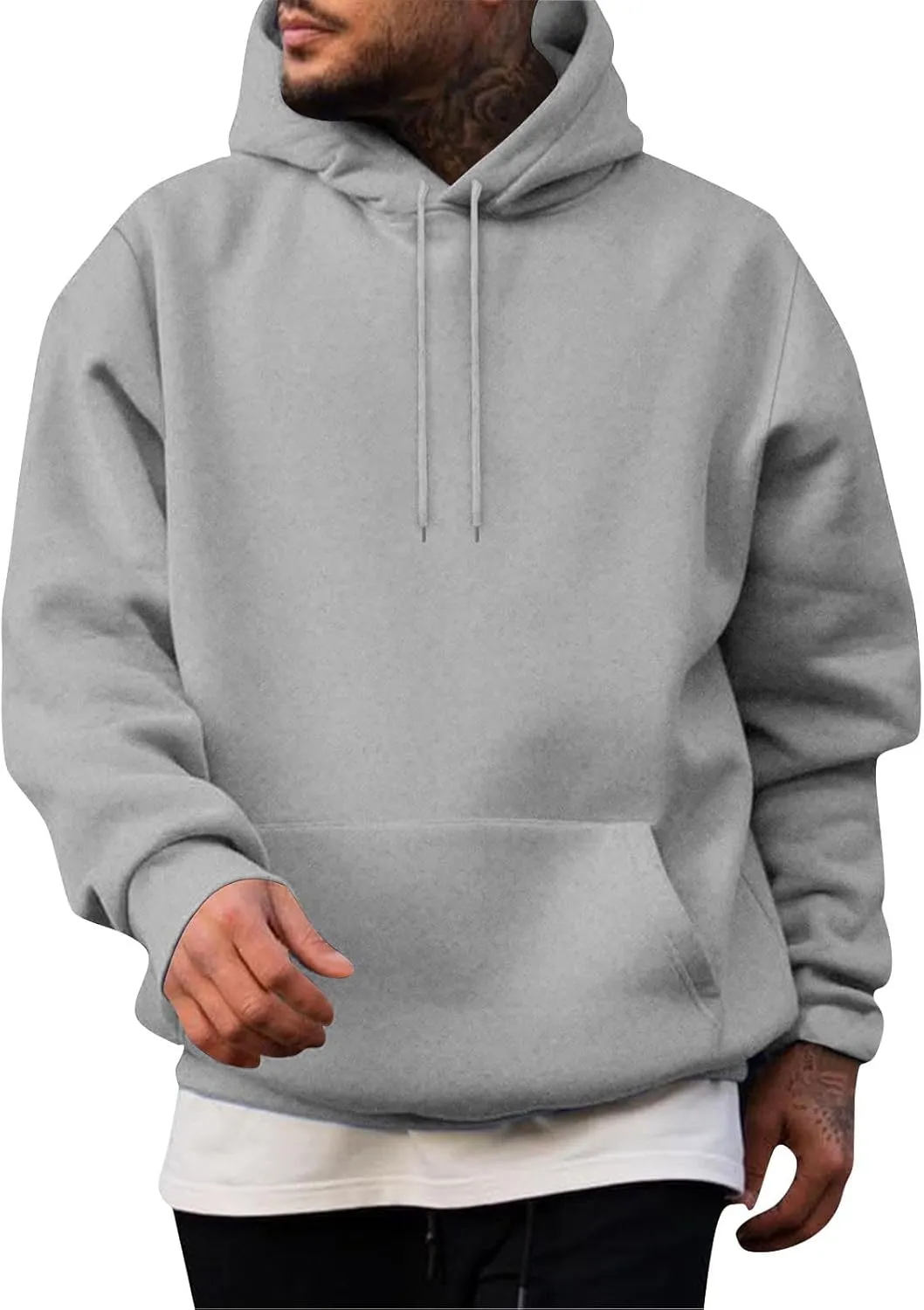 Hoodies for Men Long Sleeve Drawstring Pullover Hoodie Fleece Hooded Sweatshirts Casual Solid Color Pocket Hoody Tops