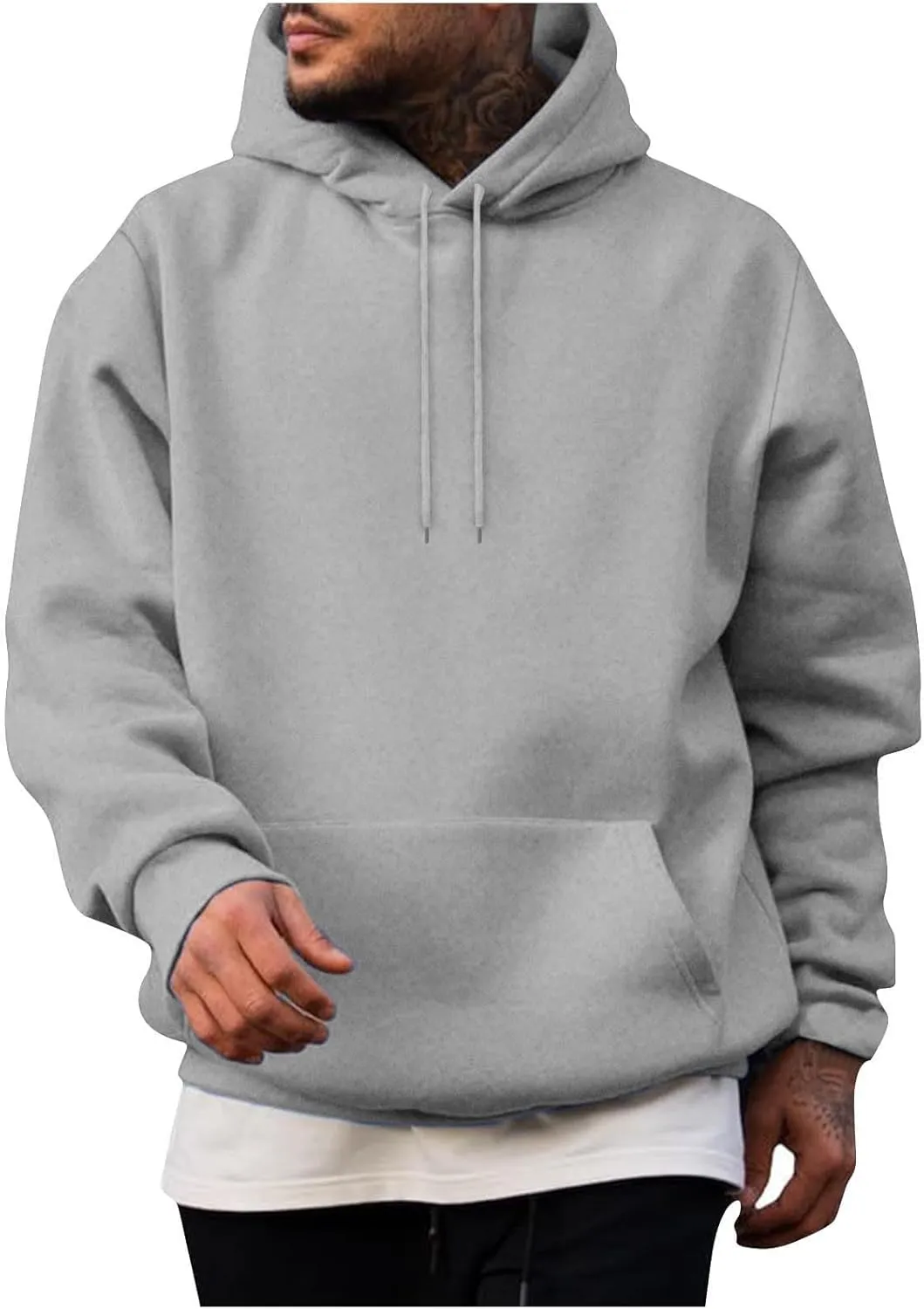 Hoodies for Men Long Sleeve Drawstring Pullover Hoodie Fleece Hooded Sweatshirts Casual Solid Color Pocket Hoody Tops