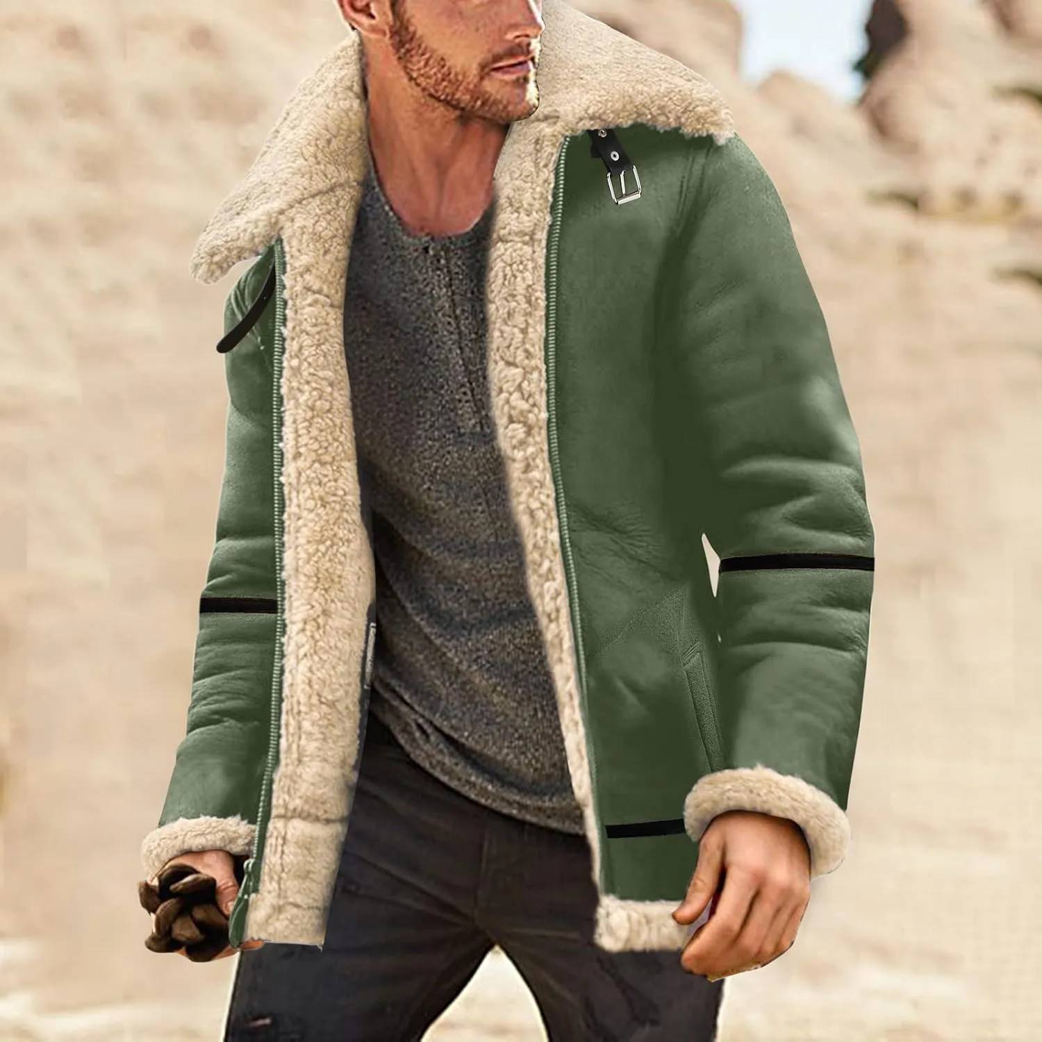LCMTWX Men's Thicken Warm Winter Coat Stand Collar Knitted Splice Sweater Coat Casual Cardigan Stylish Winter Jackets for