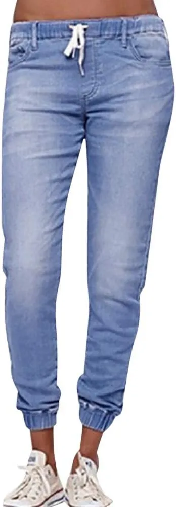 Light Sweatpant Jeans for Women 2025 Jeans That Feel Like Sweatpants Mid Rise Drawstring Casual Denim Jeans