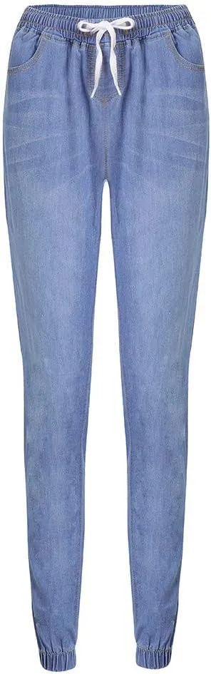Light Sweatpant Jeans for Women 2025 Jeans That Feel Like Sweatpants Mid Rise Drawstring Casual Denim Jeans