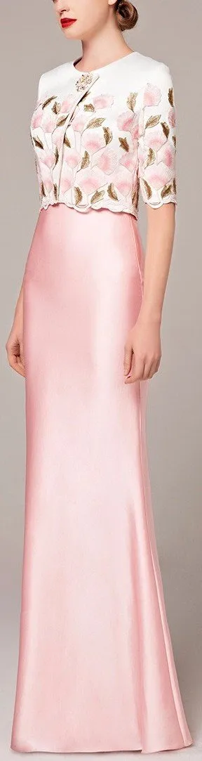 Long Satin Gown with Embroidered Caplet Jacket