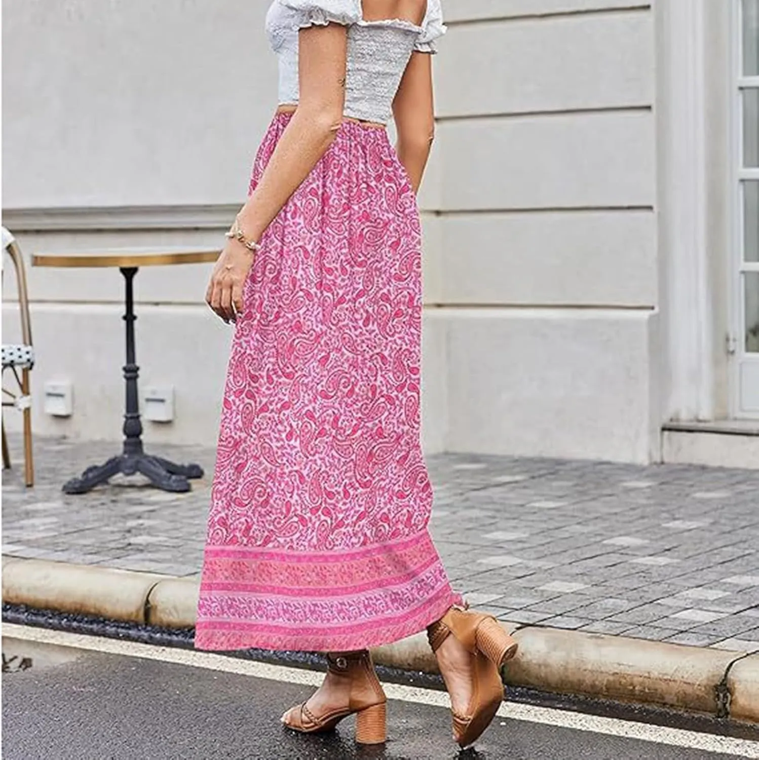 Maxi Boho Floral Skirts for Women 2025 Trendy Summer Drawstring Long Flowy Skirts High Elastic Waist A Line Skorts