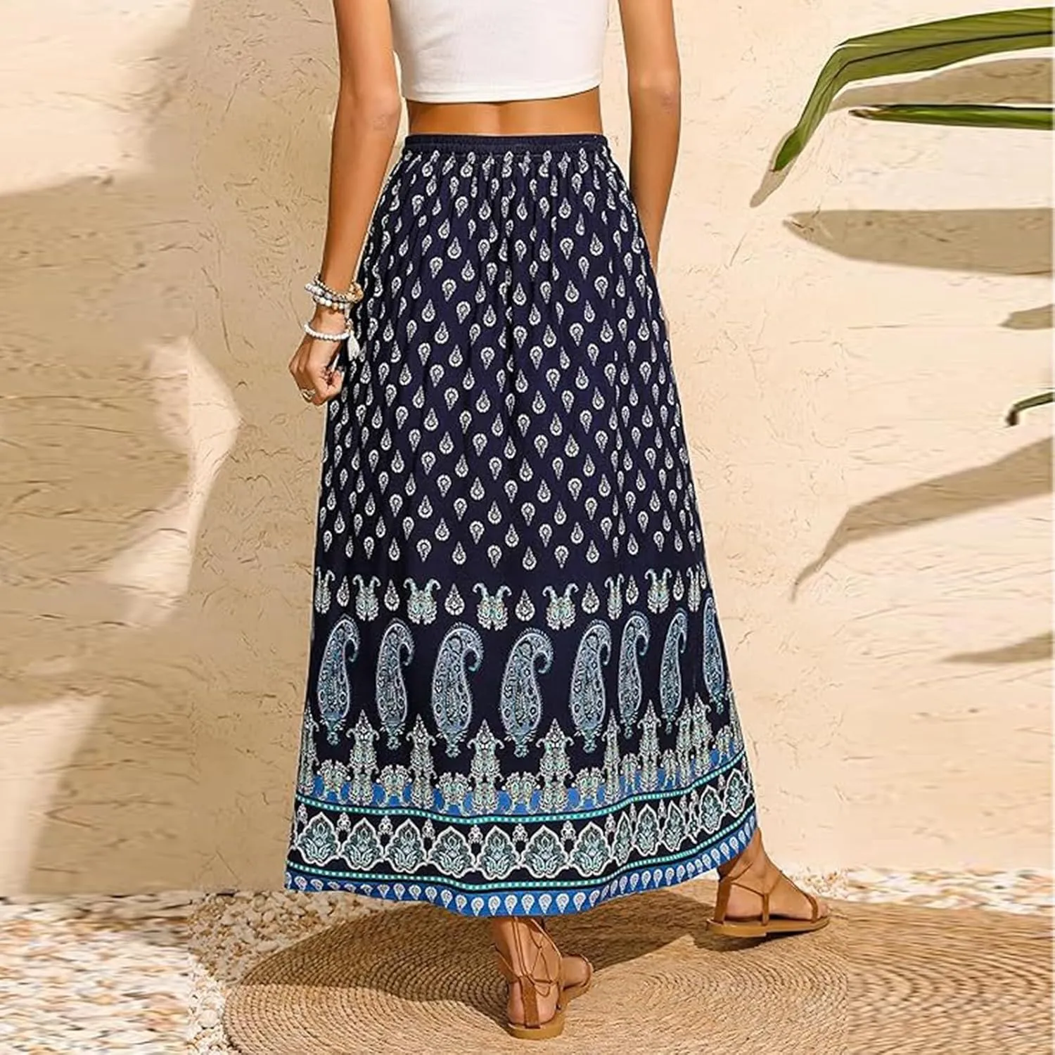 Maxi Boho Floral Skirts for Women 2025 Trendy Summer Drawstring Long Flowy Skirts High Elastic Waist A Line Skorts