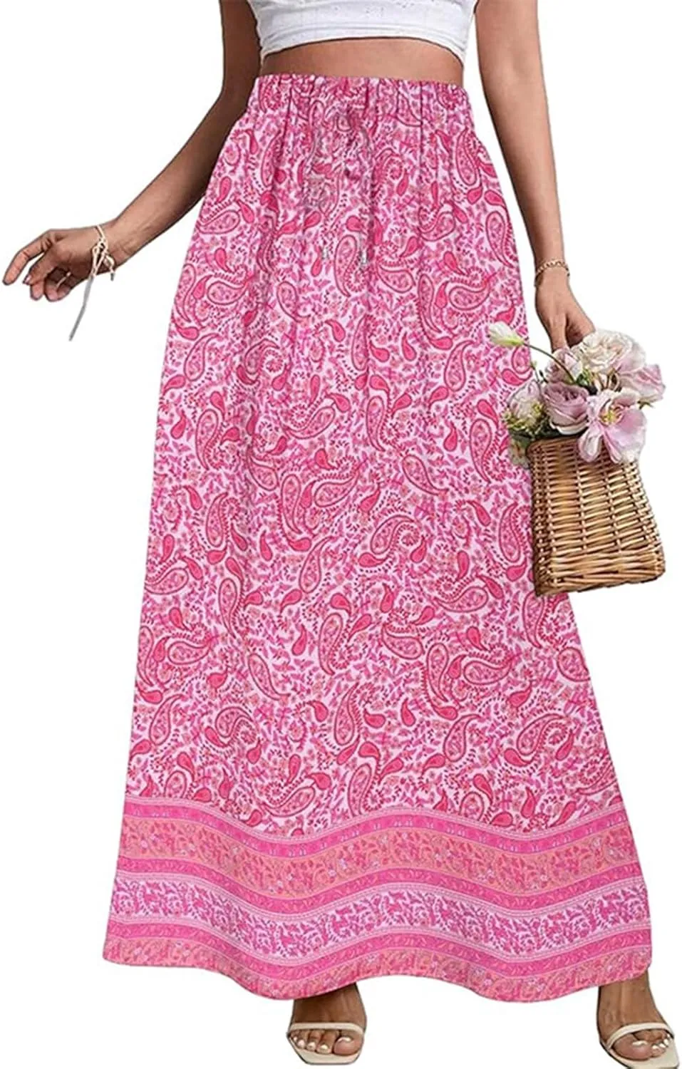 Maxi Boho Floral Skirts for Women 2025 Trendy Summer Drawstring Long Flowy Skirts High Elastic Waist A Line Skorts