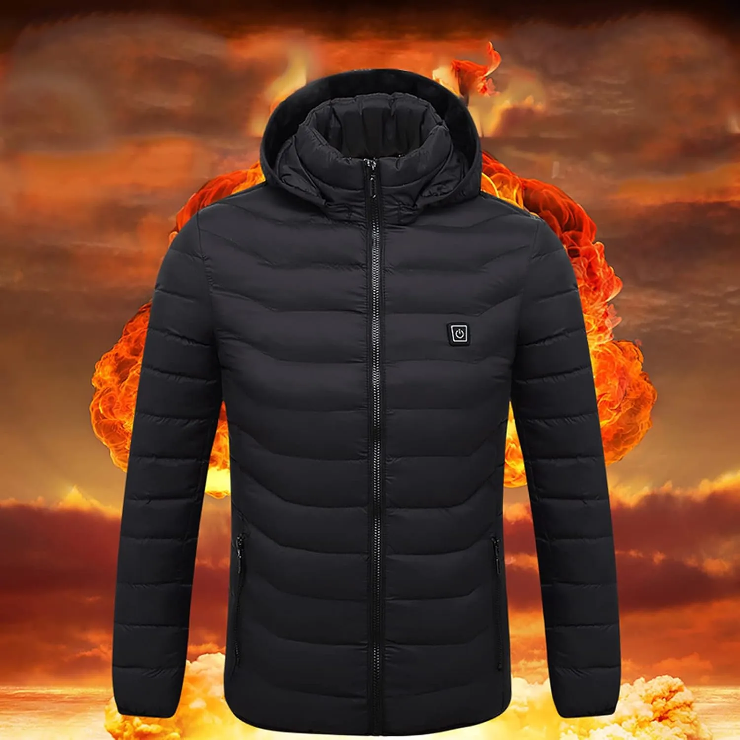 Men Women Heated Coat Rechargeable Smart Heating Hooded Jacket Winter Lightweight Thermal Outdoor Adjustable Warm Puffer Coat