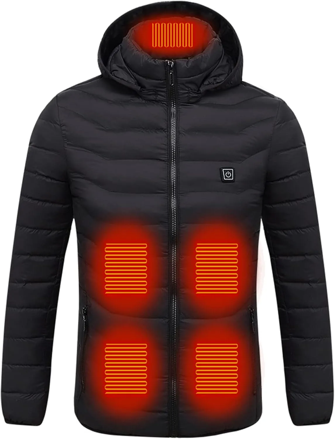 Men Women Heated Coat Rechargeable Smart Heating Hooded Jacket Winter Lightweight Thermal Outdoor Adjustable Warm Puffer Coat