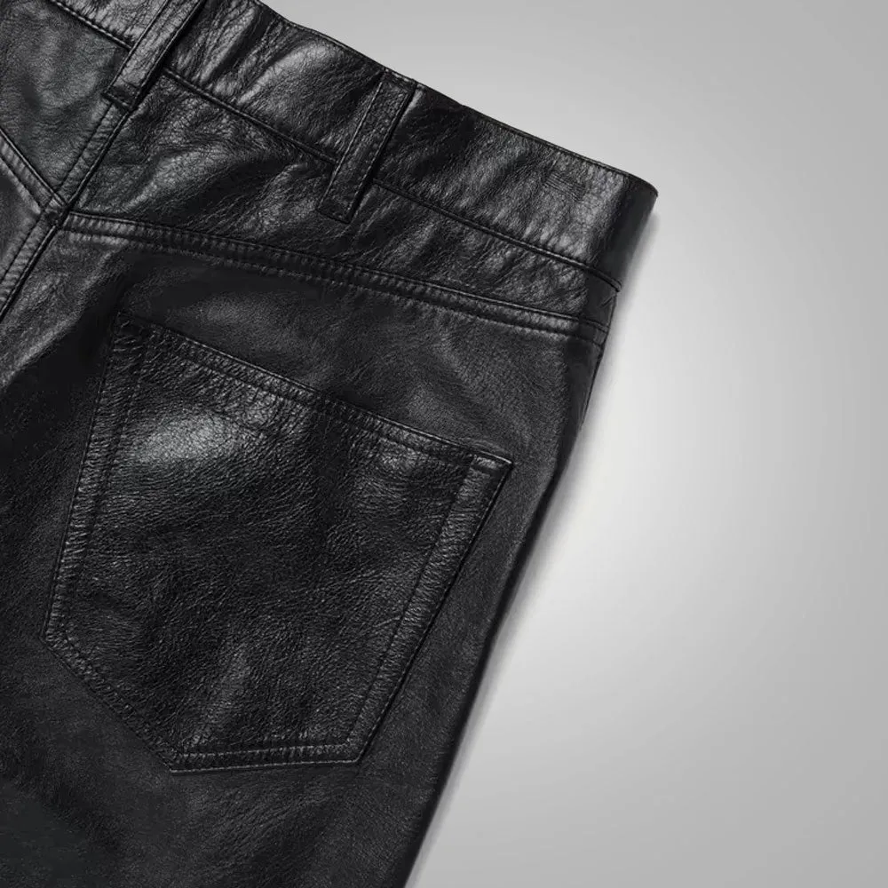Mens Black New Style Fashion Leather Jean Pant