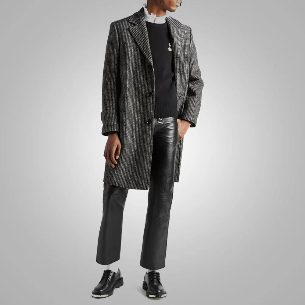 Mens Black New Style Fashion Leather Jean Pant