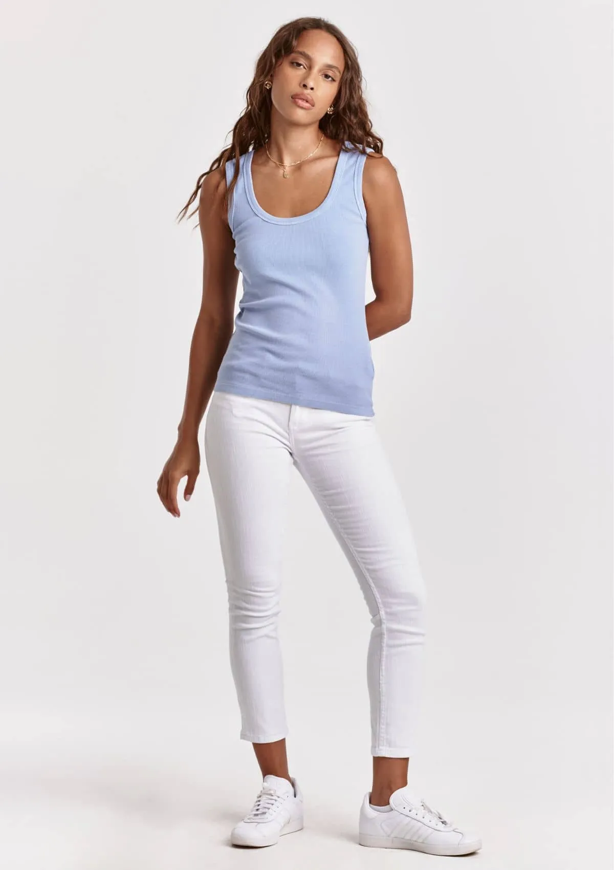 Paula Jewel Neck Tank - Corn Flower