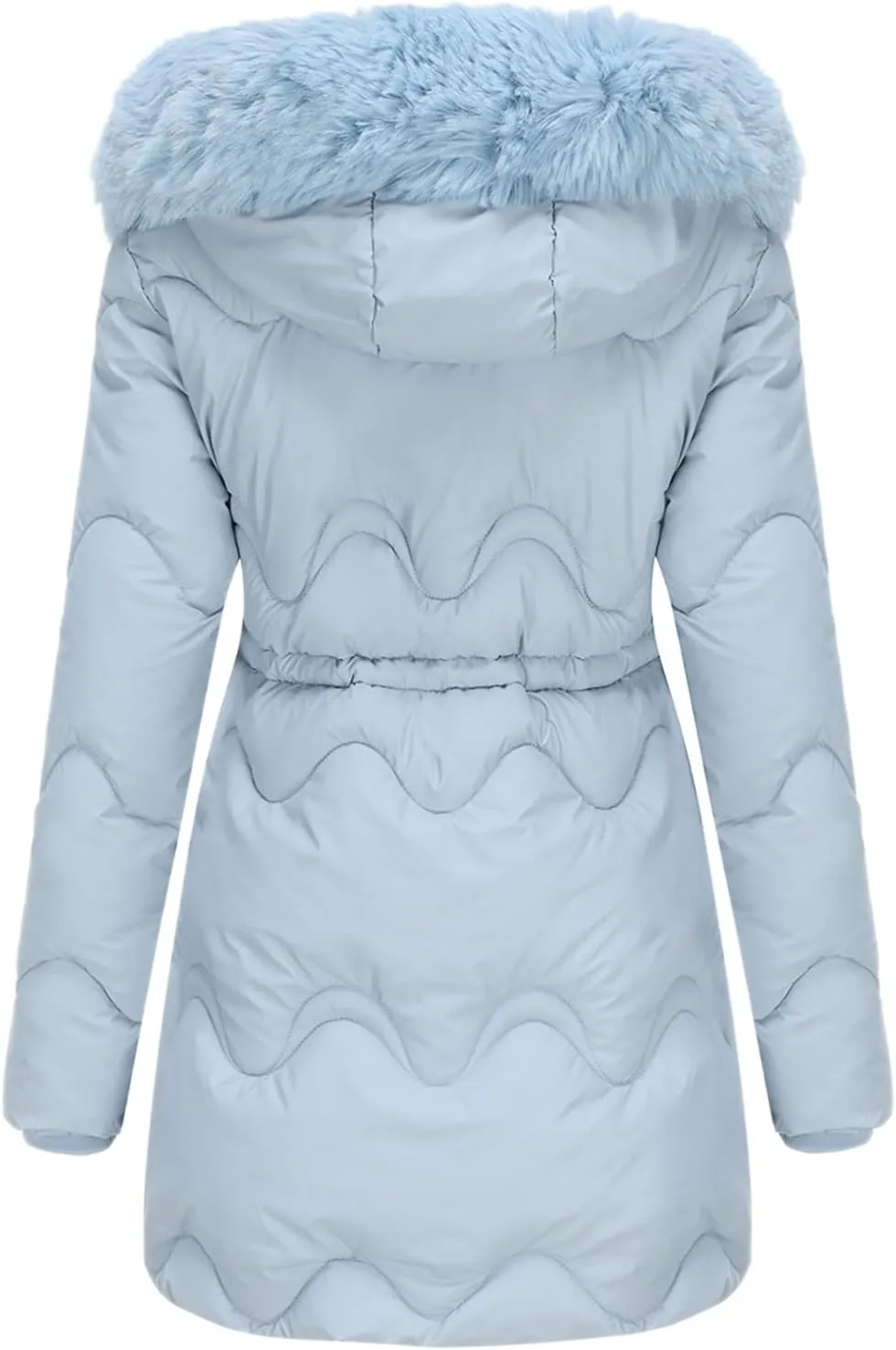 Puffer Jacket Womens Warm Winter Down Coats 2024 Long Length Quilted Maxi Puffer Solid Color Zip Jacket with Fur Hood