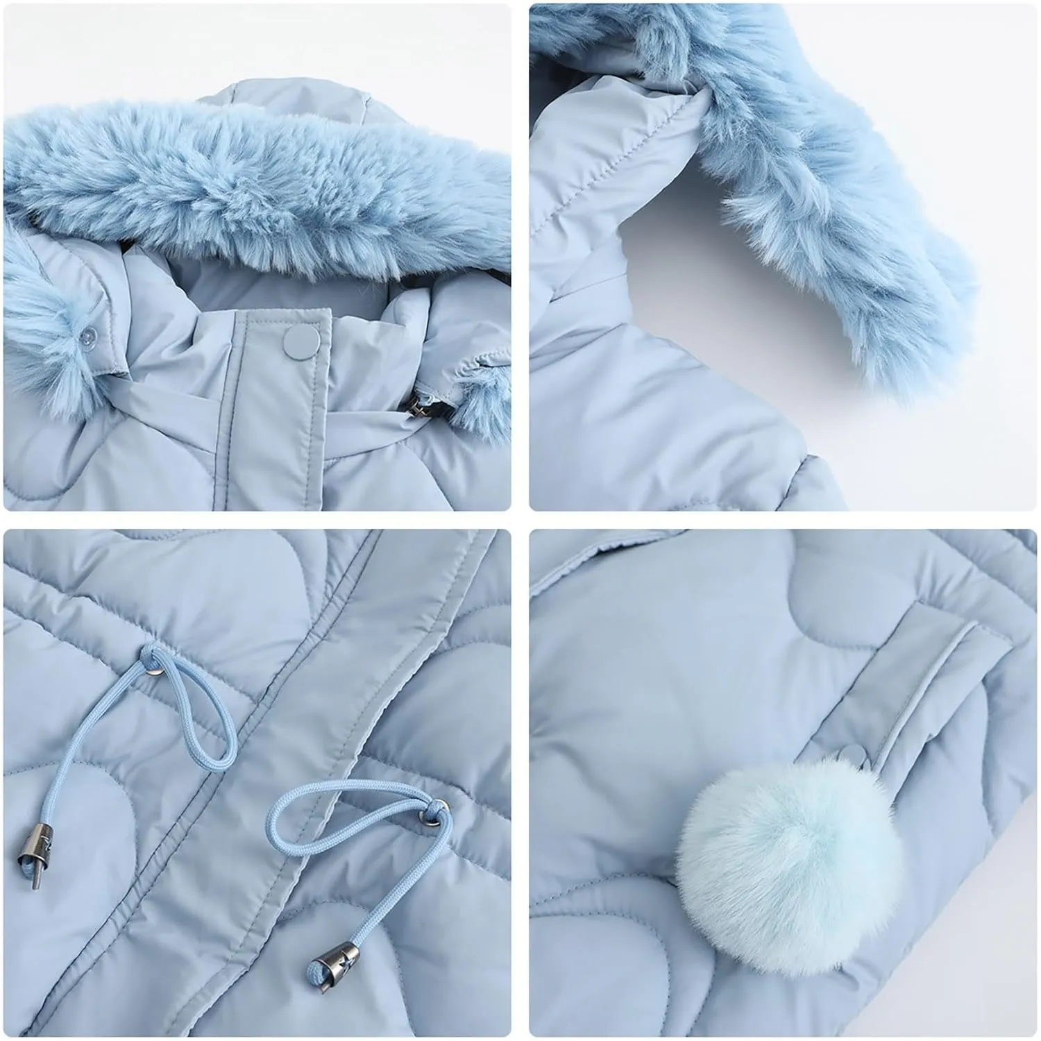 Puffer Jacket Womens Warm Winter Down Coats 2024 Long Length Quilted Maxi Puffer Solid Color Zip Jacket with Fur Hood