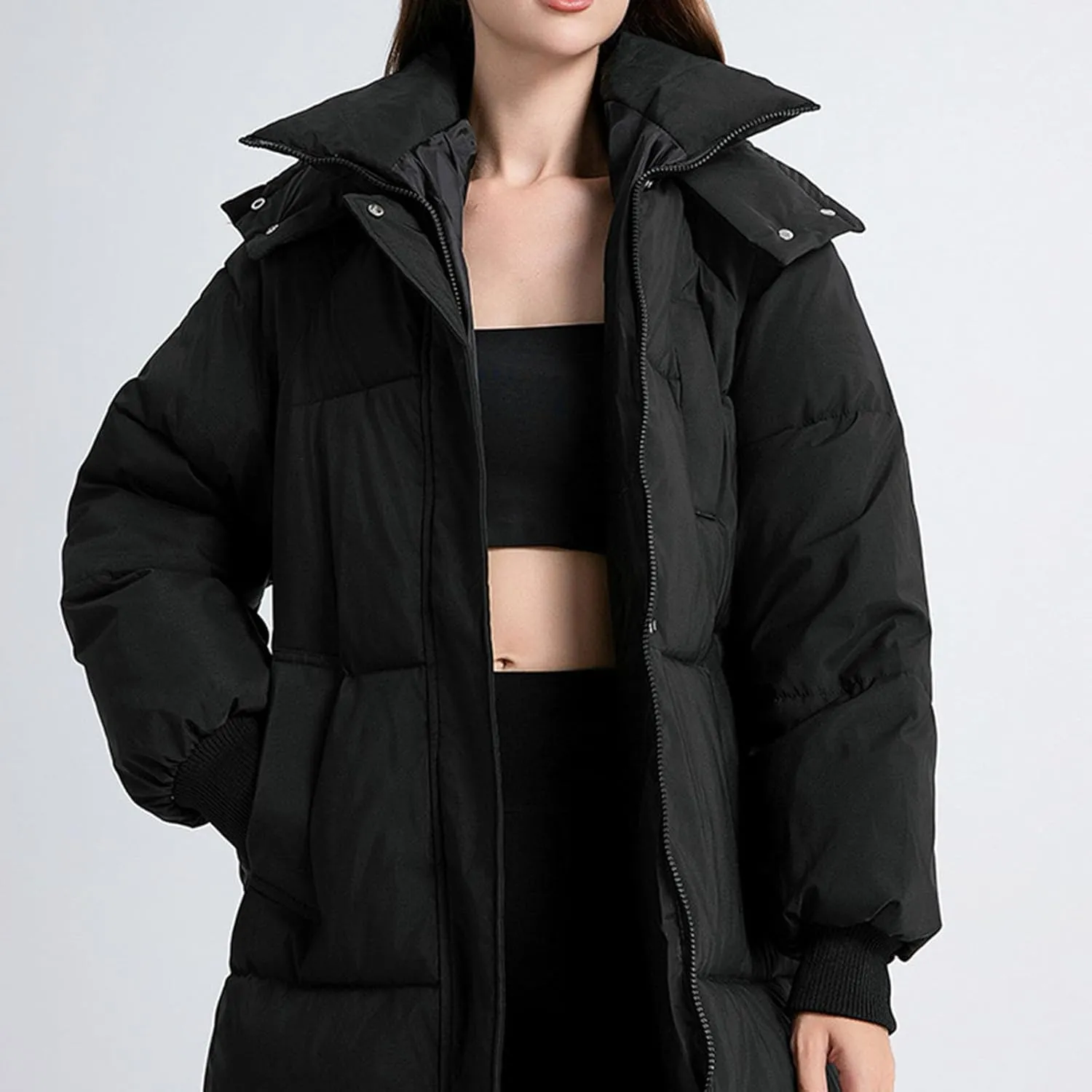 Quilted Jackets for Women Oversized Fleece Lined Down Jacket Plain Zip Up Parka Stylish Trending Now Hoodie Coats