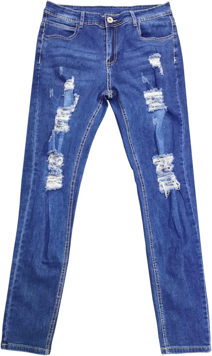 Ripped Jeans Men Baggy Classic Comfort Flex Retro Jeans Pants Lightweight Elastic Waist Denim Trousers