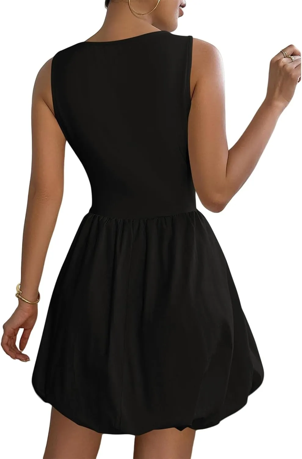 Summer Mini Dress for Women Casal Crew Neck Sleeveless Tank Dresses Trendy Back Zip Up Solid Ruffle Hem Sundress