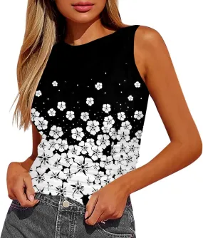 Tank Tops for Women 2025 Summer Slim Crew Neck Sleeveless Camisole Floral Hawaiian Beach Outfit
