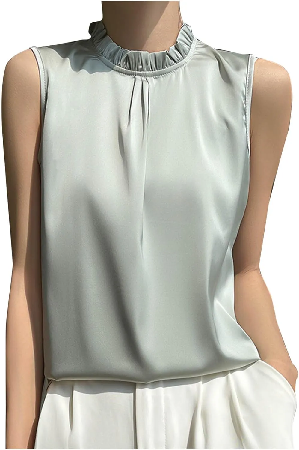 Tank Tops for Women Casual Solid Color Lace Crewneck Sleeveless Camisole Trendy Comfy Loose Beach Hawaiian Tank Top