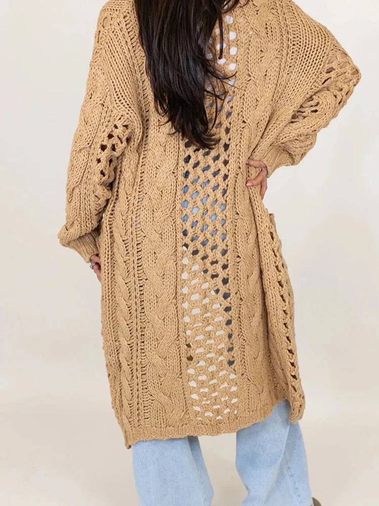 UAKISS  -  Long Sleeve Loungewear Cardigan Coats Fashion Solid V-Neck Straight Autumn Winter Women Sweaters Loose Streetwear Dropshipping
