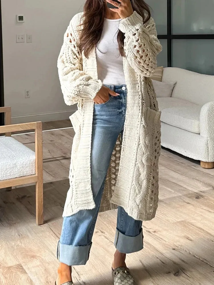 UAKISS  -  Long Sleeve Loungewear Cardigan Coats Fashion Solid V-Neck Straight Autumn Winter Women Sweaters Loose Streetwear Dropshipping