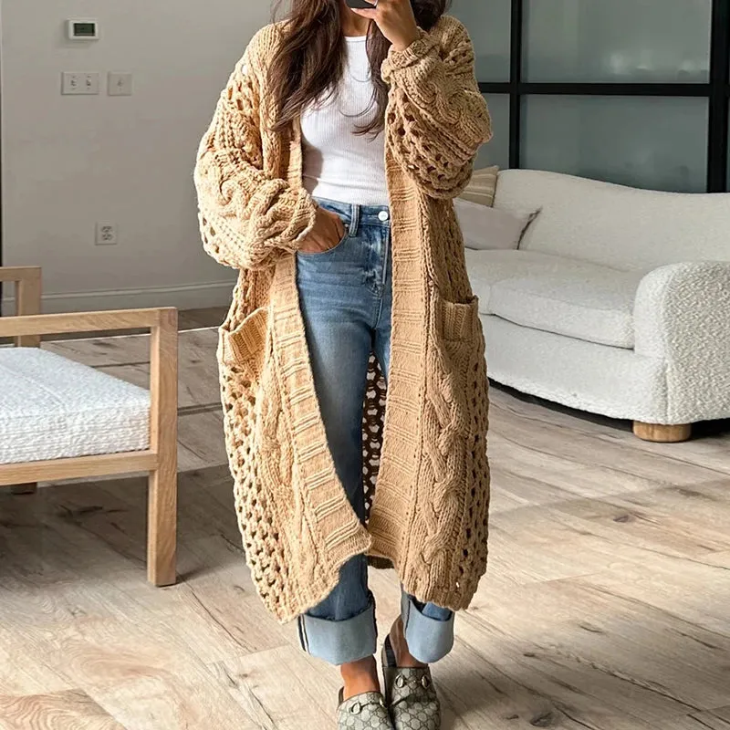 UAKISS  -  Long Sleeve Loungewear Cardigan Coats Fashion Solid V-Neck Straight Autumn Winter Women Sweaters Loose Streetwear Dropshipping