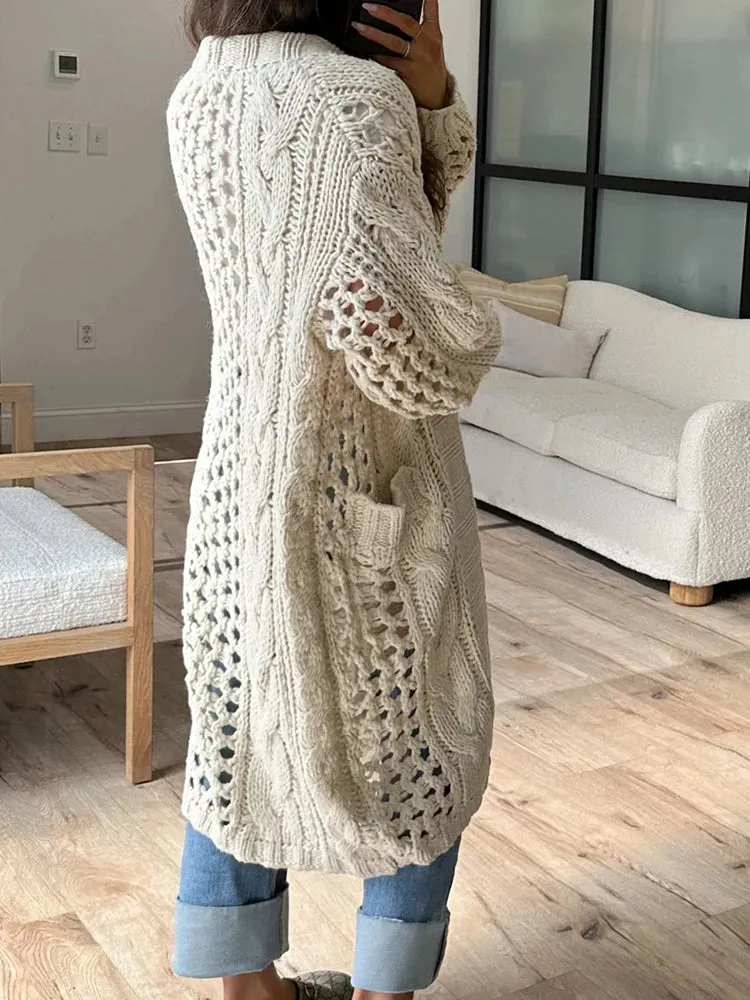 UAKISS  -  Long Sleeve Loungewear Cardigan Coats Fashion Solid V-Neck Straight Autumn Winter Women Sweaters Loose Streetwear Dropshipping