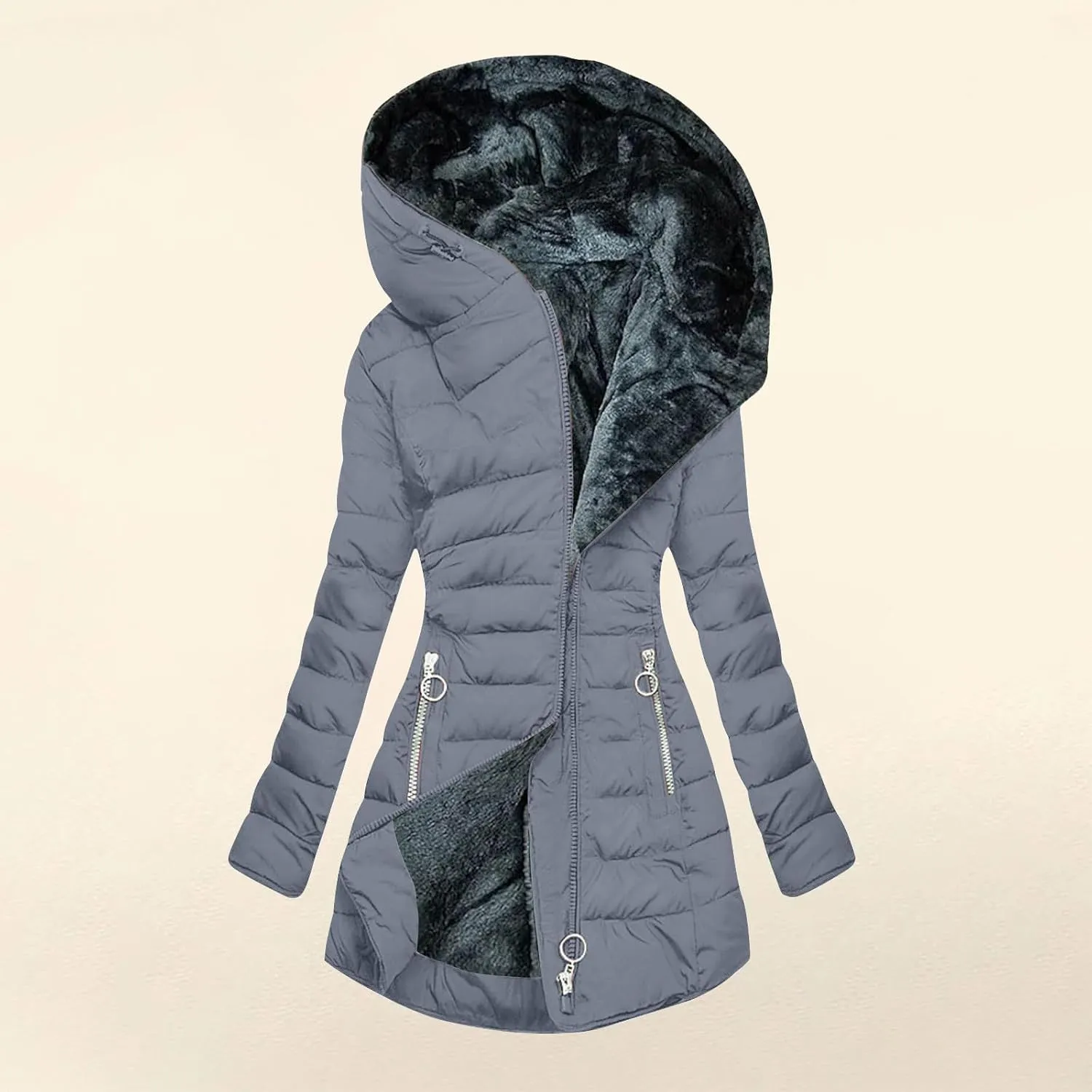 Winter Coats for Women Plus Size Puffer Jacket Long Sleeve Thickened Down Jacket Winter Warm Hooded Outerwear