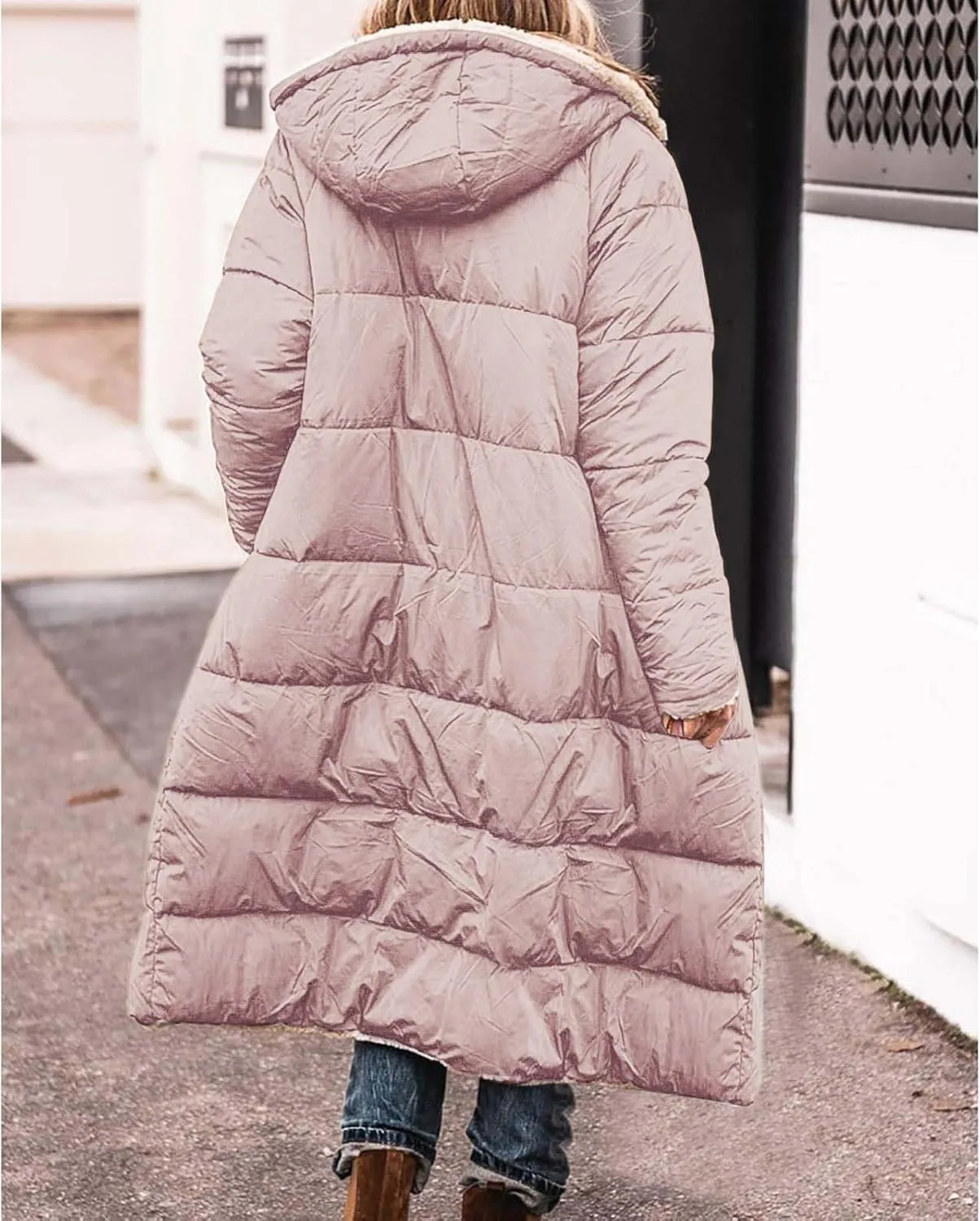 Winter Fleece Jacket for Women Faux Fur Removable Hood Puffer Parka Jacket Winter Long Thick Coats