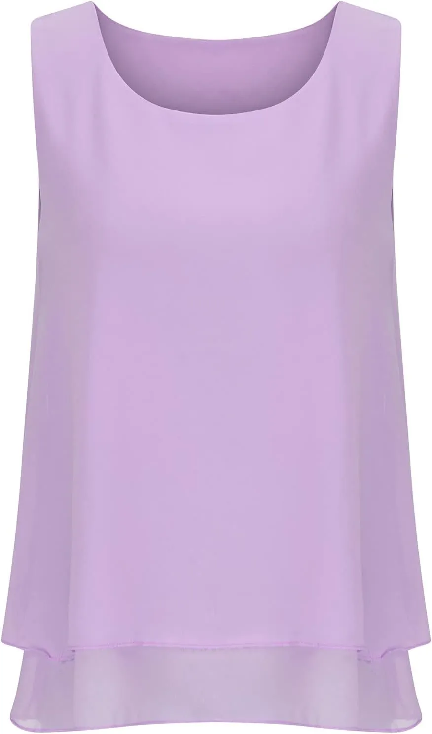 Women Chiffon Tunic Tank Tops Summer Flowy Double Layer Hem Casual Blouse Sleeveless Crewneck Cozy Lightweight Shirt