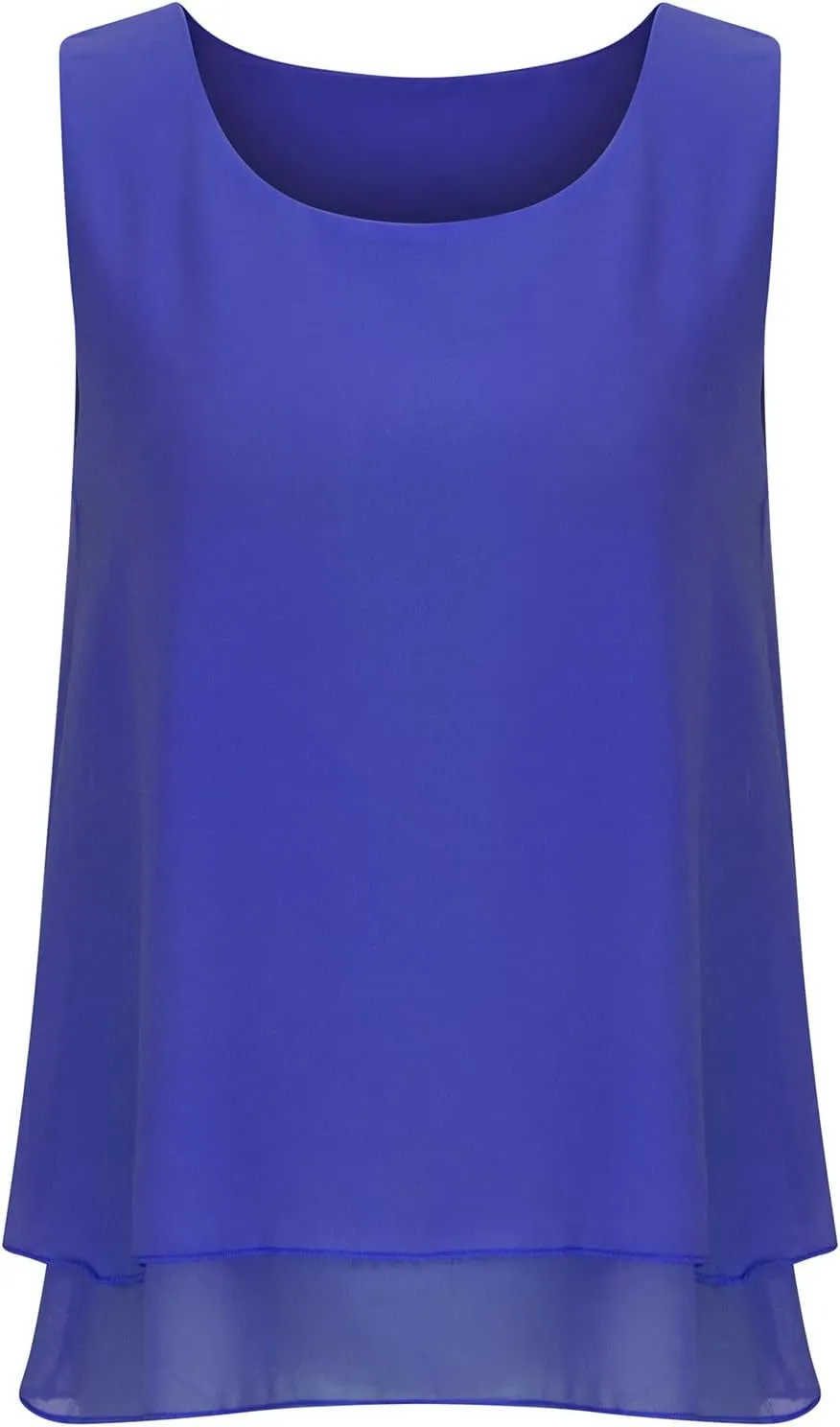 Women Chiffon Tunic Tank Tops Summer Flowy Double Layer Hem Casual Blouse Sleeveless Crewneck Cozy Lightweight Shirt