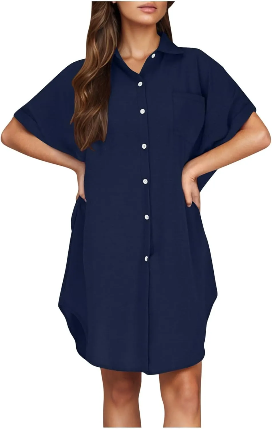Women Summer Dress Cotton Linen Shirt Dresses Button Down Tunic Beach Cover Up Sundress Solid Lapel Baggy Dresses