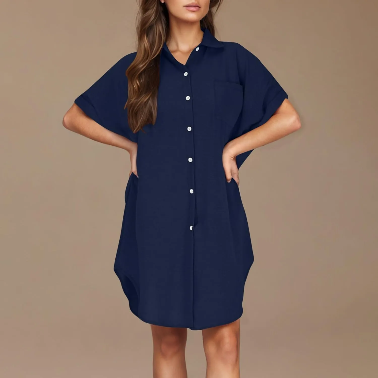 Women Summer Dress Cotton Linen Shirt Dresses Button Down Tunic Beach Cover Up Sundress Solid Lapel Baggy Dresses